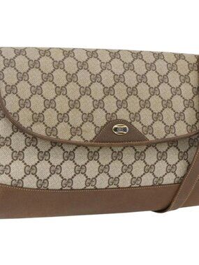 GUCCI GG Supreme Shoulder Bag PVC Leather Beige Gold 116 02 067 Auth 173967